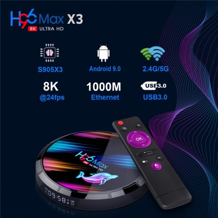 Медиплееры на Андроид, Смарт ТВ приставка H96 MAX X3 4G/32Gb (Android TV Box)